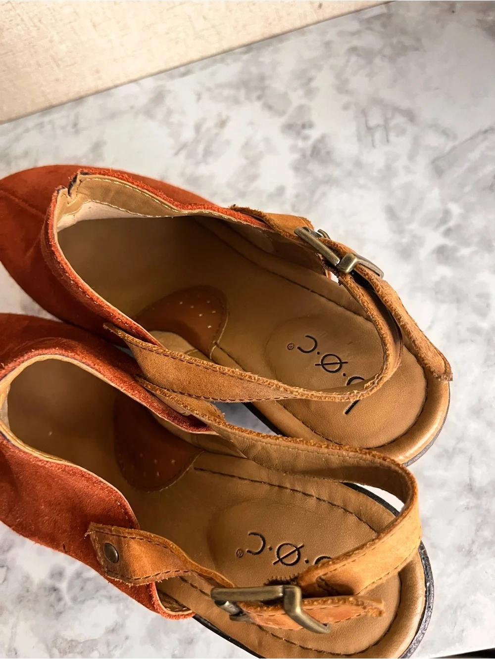 b.o.c. Rust Suede Wedge Slingback Clog - Tan Strap